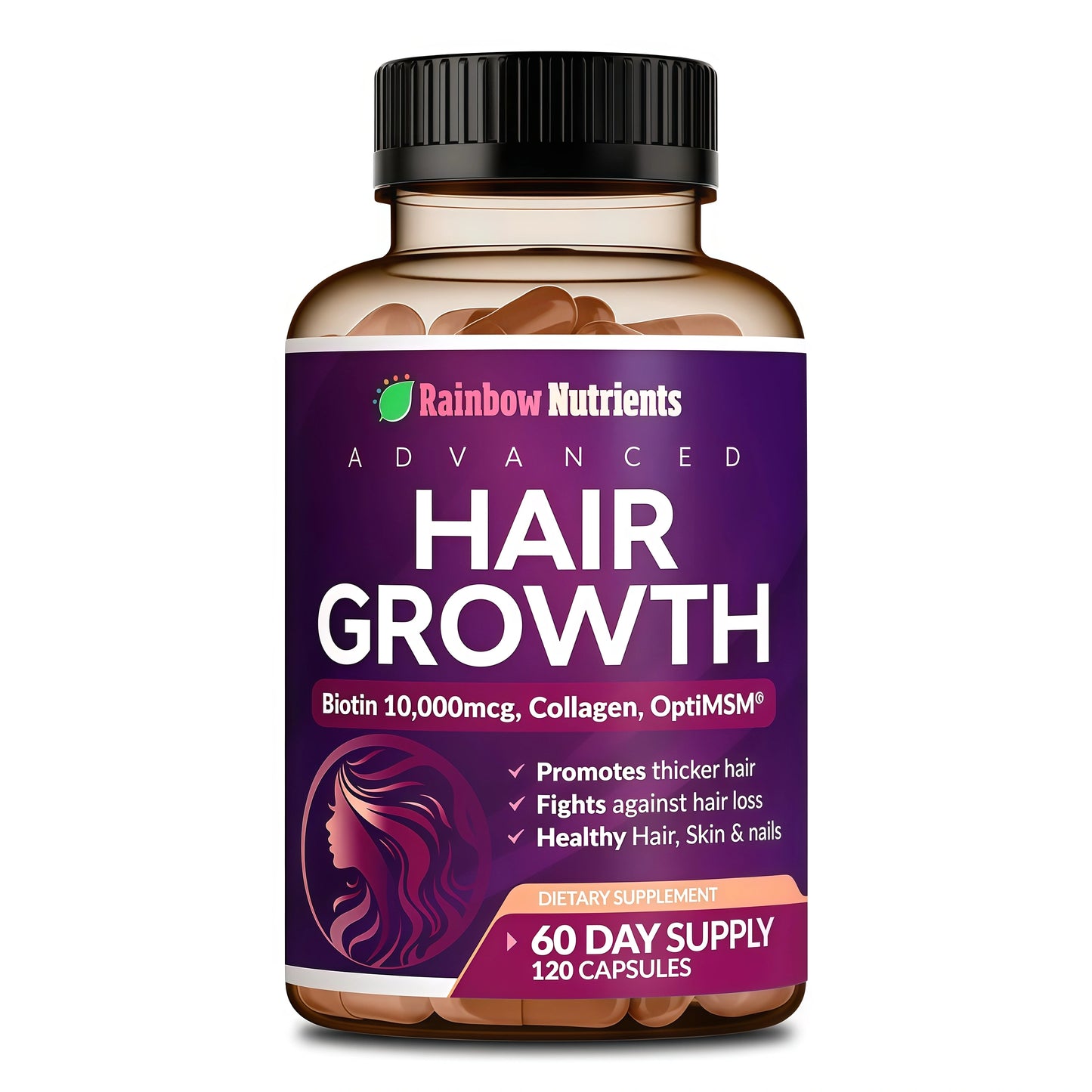 Hair Growth Vitamins for Women | Biotin 10,000mcg, Collagen, Patented OptiMSM®, goMCT®, Saw Palmetto | Naturally Supports Stronger & Healthier Hair, Skin and Nails |Non GMO + Made in USA|60 Day Supply