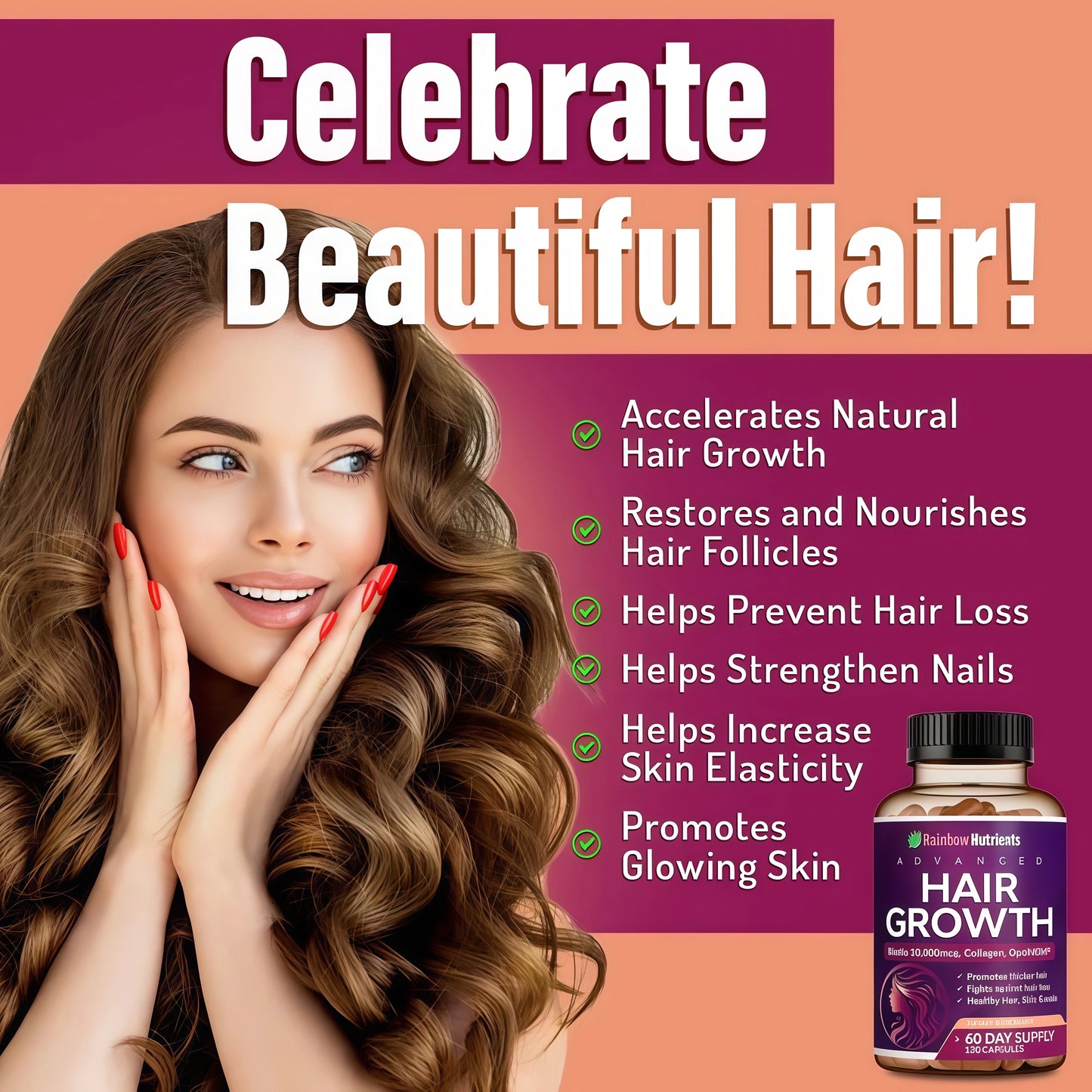 Hair Growth Vitamins for Women | Biotin 10,000mcg, Collagen, Patented OptiMSM®, goMCT®, Saw Palmetto | Naturally Supports Stronger & Healthier Hair, Skin and Nails |Non GMO + Made in USA|60 Day Supply